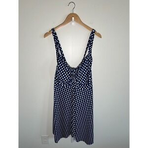 Womens 22W Navy Polka Dot Swim Suit Dress Sweetheart Neckline Tie Front